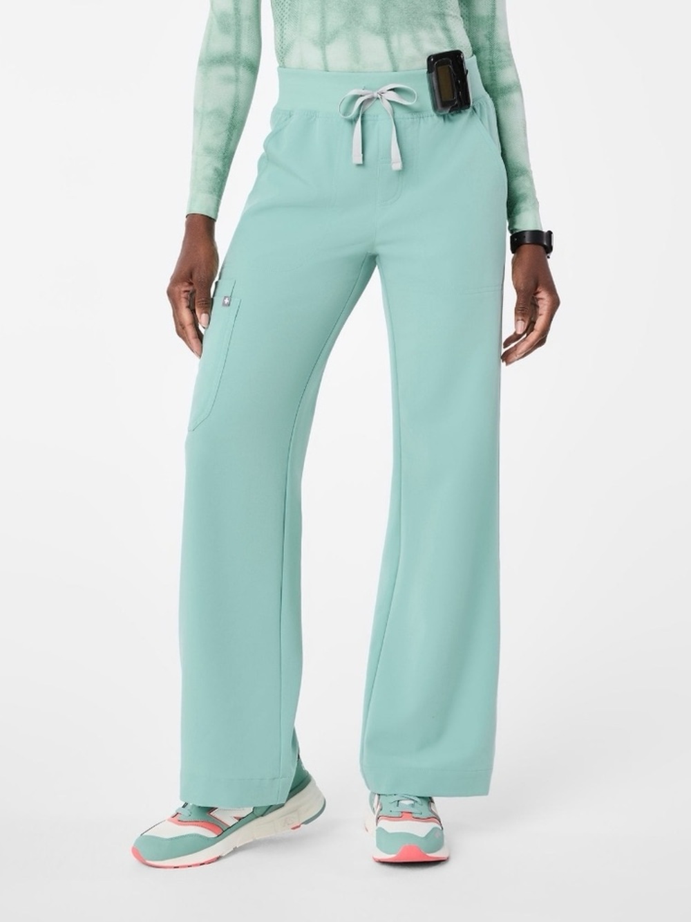 Figs Wide-Leg Scrub Pants in Seaglass
